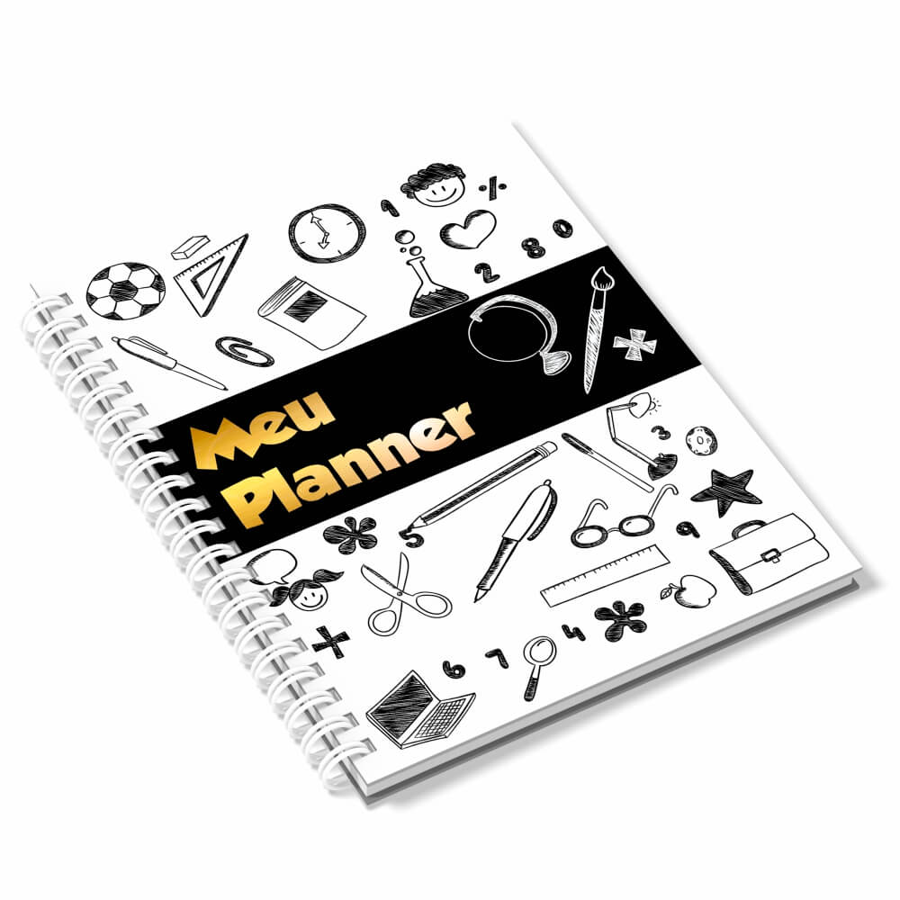 Agenda 2026 Miolo Personalizado Preto E Branco Capa Couchê 150g No Papel Paraná 2mm E Miolo Ap 75g Lam Fosca E Hotstamping Frente (150x210mm)