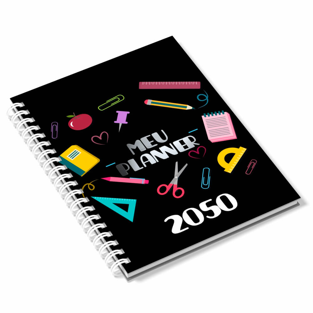 Agenda 2026 Miolo Personalizado Preto E Branco Capa Couchê 150g No Papel Paraná 2mm E Miolo Ap 75g Lam Fosca E Hotstamping Frente (150x210mm)