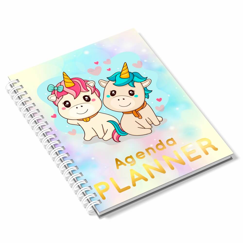 Agenda 2026 Miolo Personalizado Colorido Capa Couchê 150g No Papel Paraná 2mm E Miolo Ap 75g Lam Fosca E Hotstamping Frente (150x210mm)