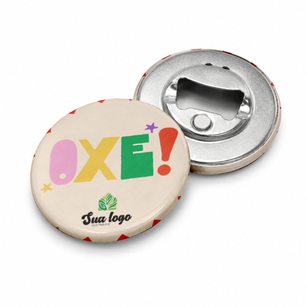 Bottons E Pins Personalizados Com Abridor Modelo Redondo (55mm)