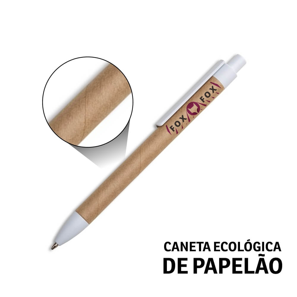 Canetas Promocionais Personalizadas Impresão Uv Ecológica Com Corpo de Papelão Branca