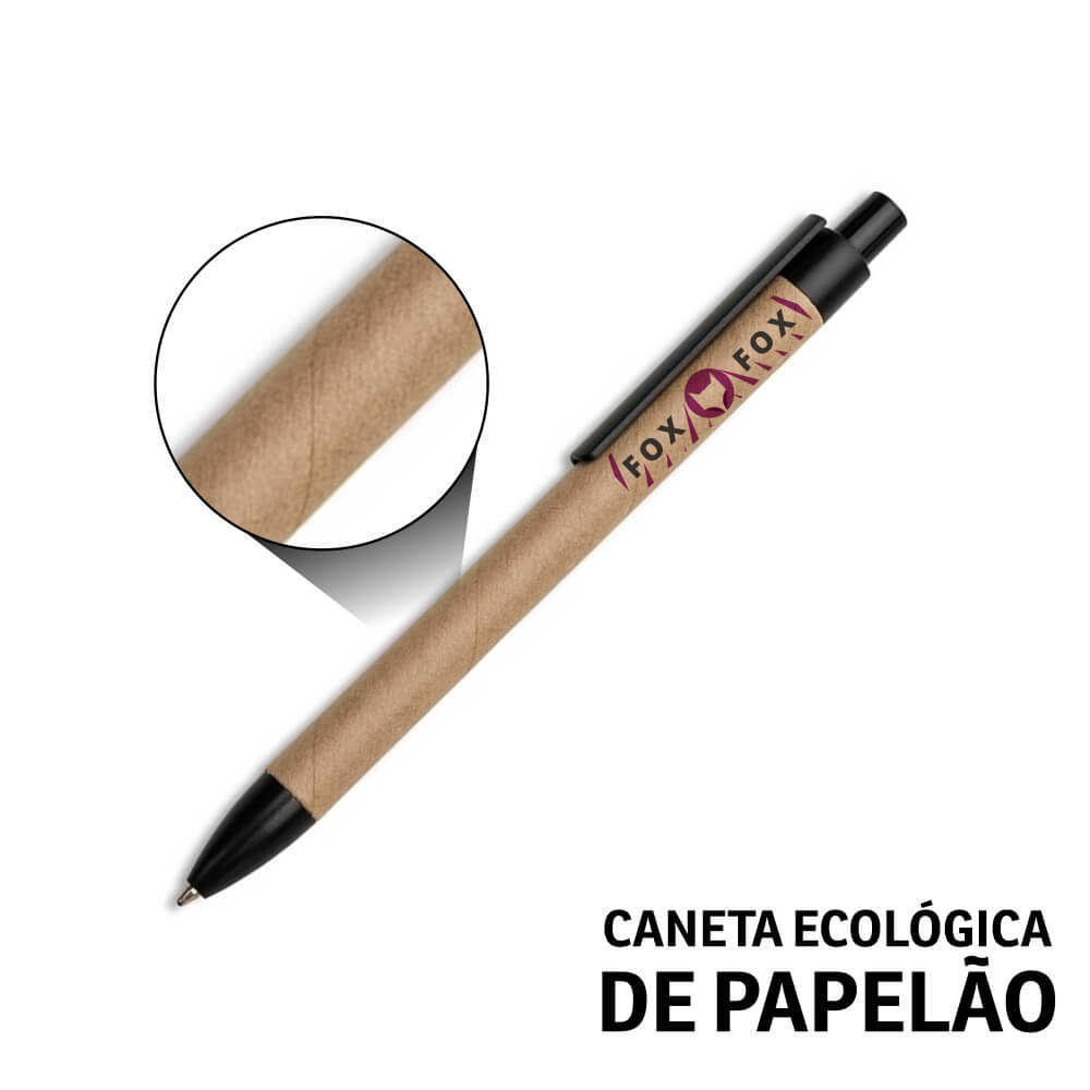 Canetas Promocionais Personalizadas Impresão Uv Ecológica Com Corpo de Papelão Preta