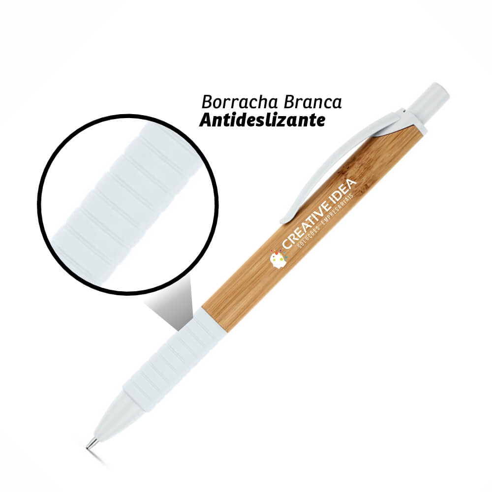 Canetas Promocionais Personalizadas Impresão Uv Ecológica Com Corpo de Bambu Branca