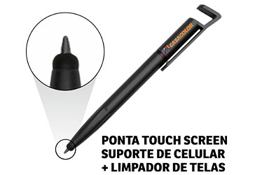 Canetas Promocionais Personalizadas Impresão Uv Multifunção Com Touch e Suporte Preta