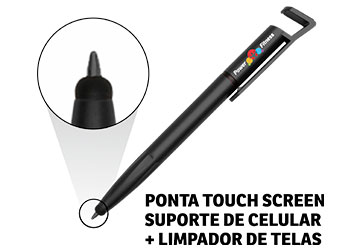 Canetas Promocionais Personalizadas Impresão Uv Multifunção Com Touch e Suporte Preta