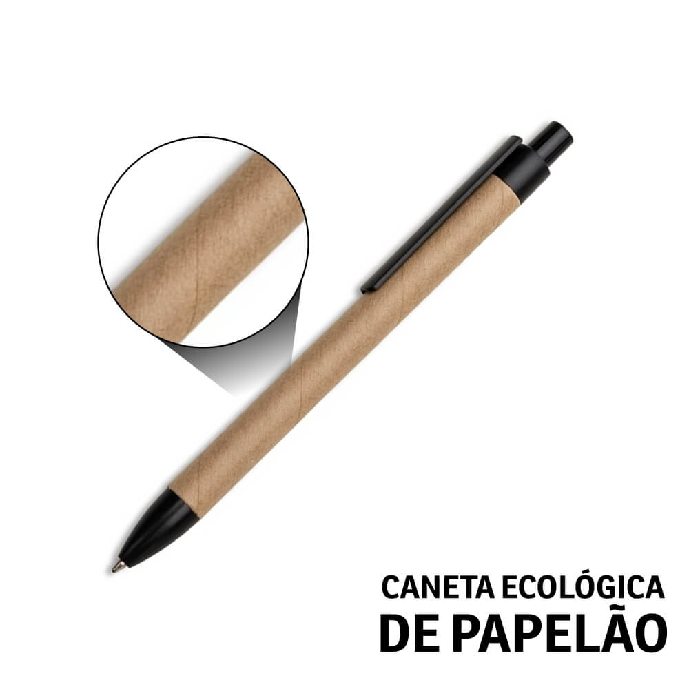Canetas Promocionais Sem Personalização Ecológica Com Corpo de Papelão Preta
