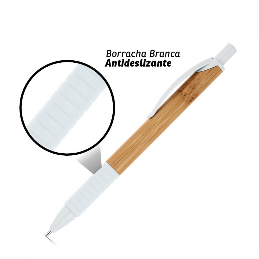 Canetas Promocionais Sem Personalização Ecológica Com Corpo de Bambu Branca
