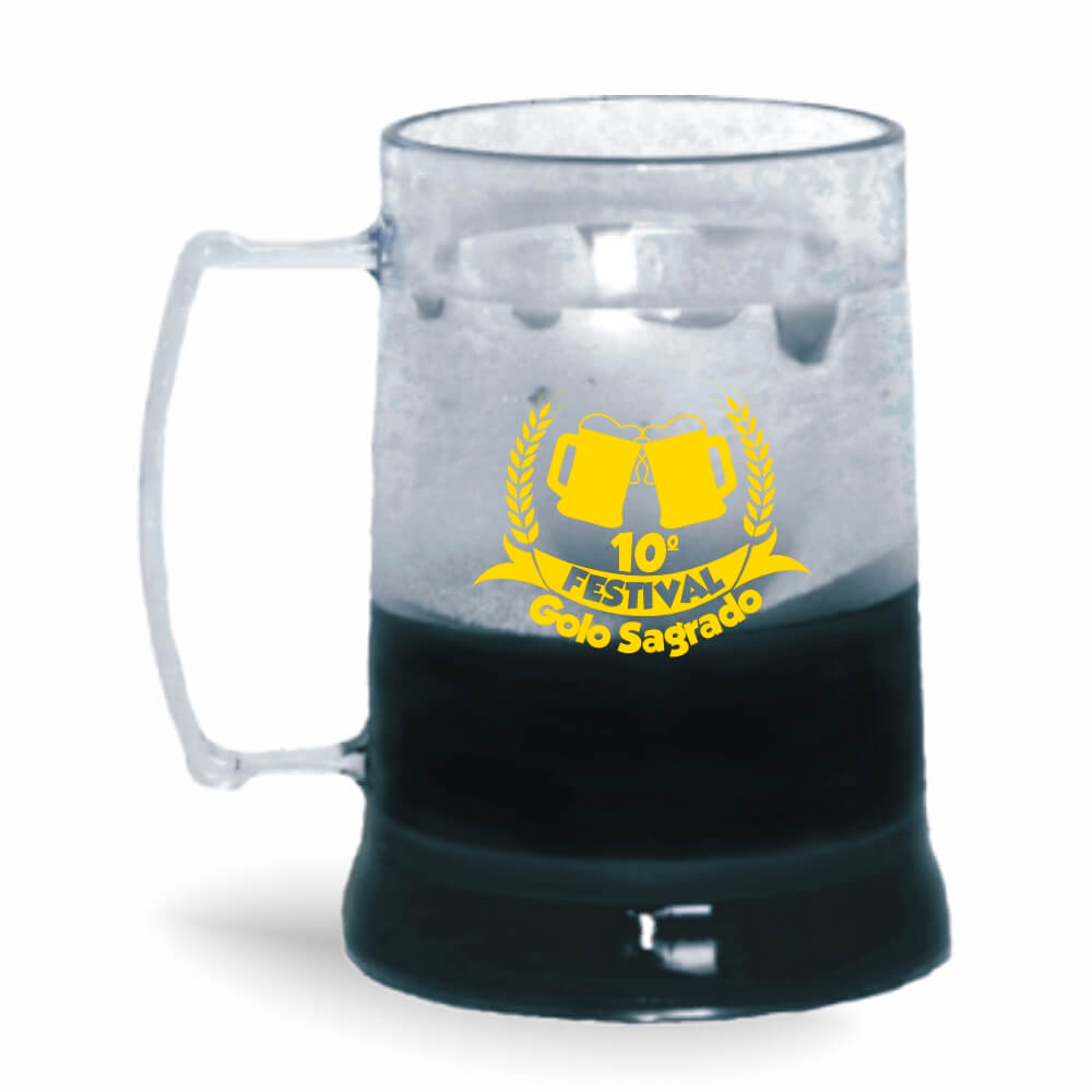 Caneca de 300ml na cor Cristal com Gel Colorido de cor Preto
