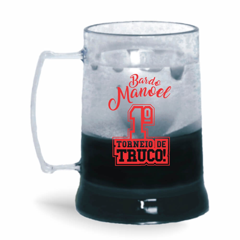 Caneca de 300ml na cor Cristal com Gel Colorido de cor Preto