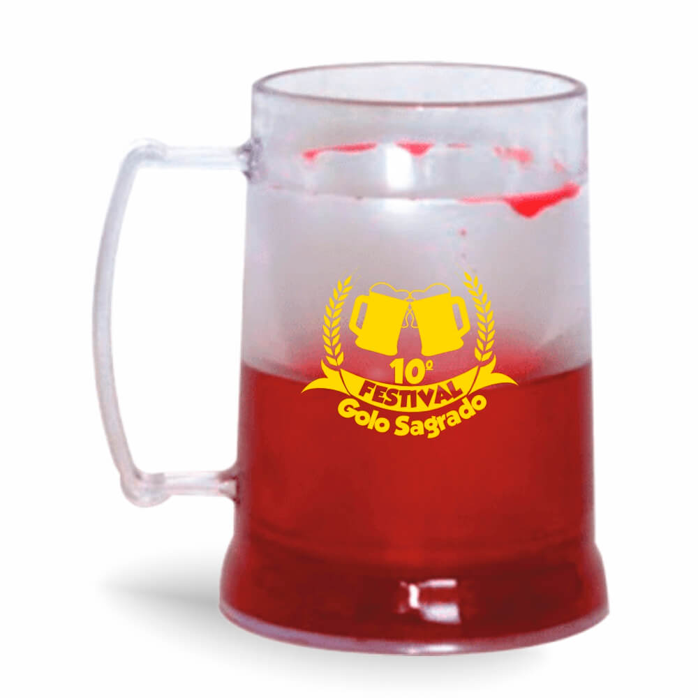 Caneca de 300ml na cor Cristal com Gel Colorido de cor Vermelho
