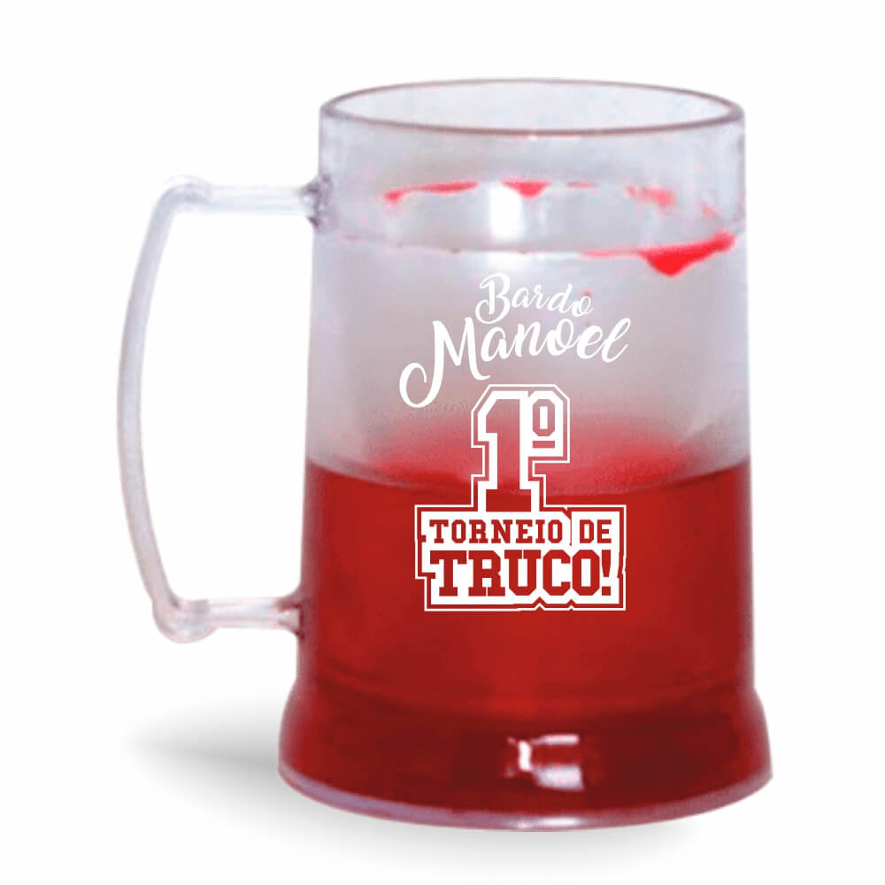 Caneca de 300ml na cor Cristal com Gel Colorido de cor Vermelho