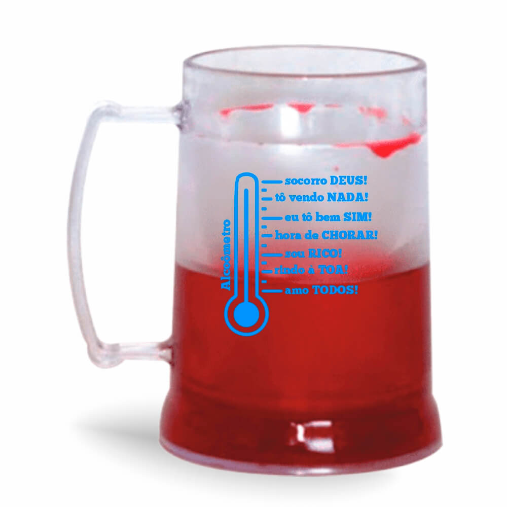 Caneca de 300ml na cor Cristal com Gel Colorido de cor Vermelho