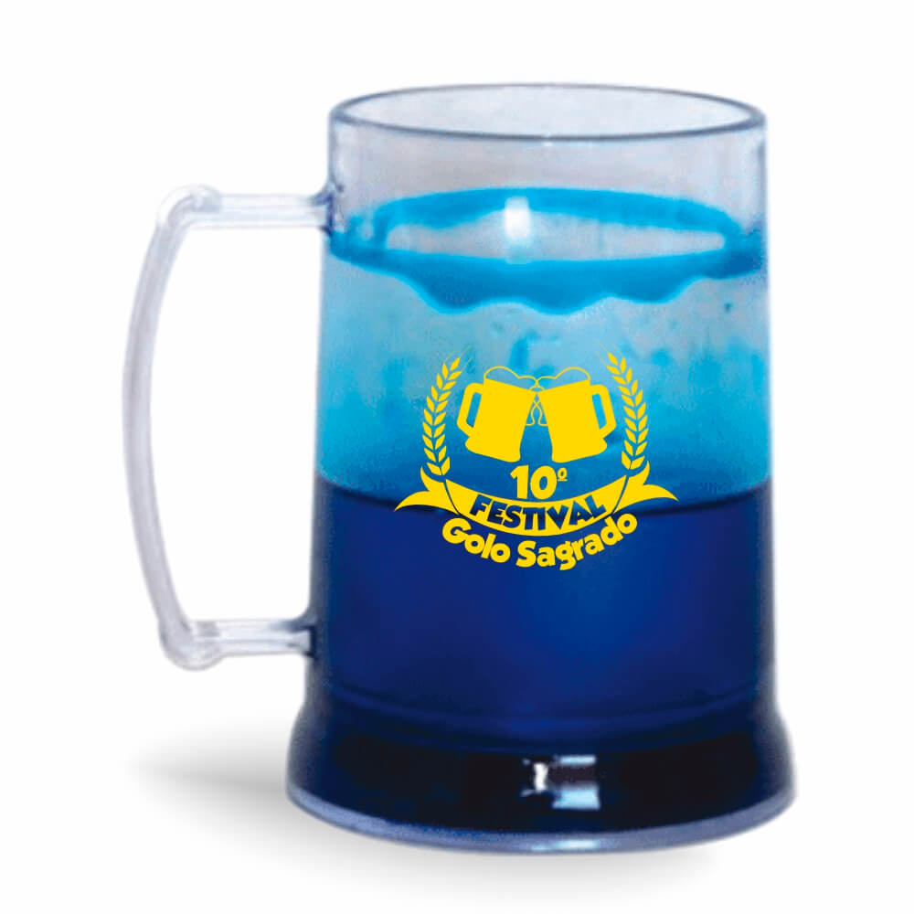 Caneca de 300ml na cor Cristal com Gel Colorido de cor Azul