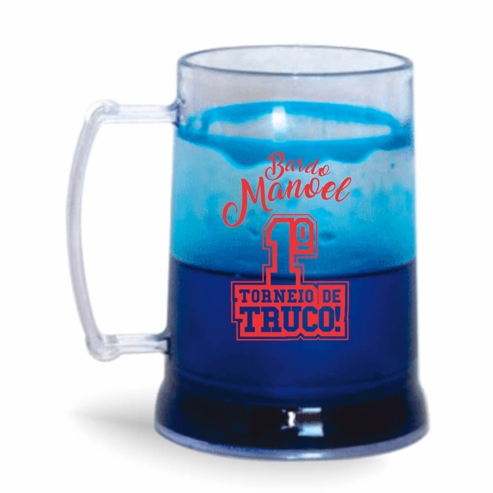 Caneca de 300ml na cor Cristal com Gel Colorido de cor Azul