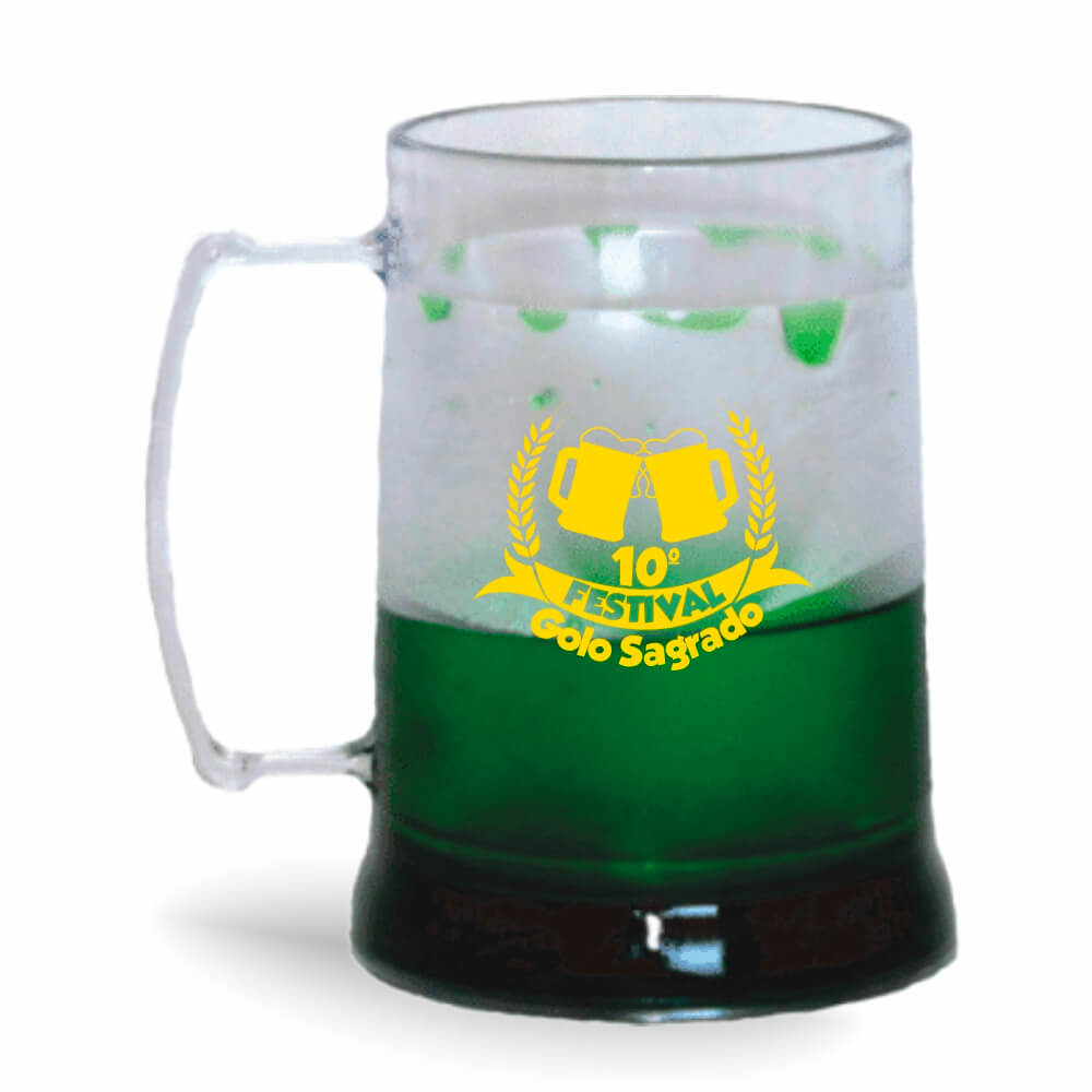 Caneca de 300ml na cor Cristal com Gel Colorido de cor Verde