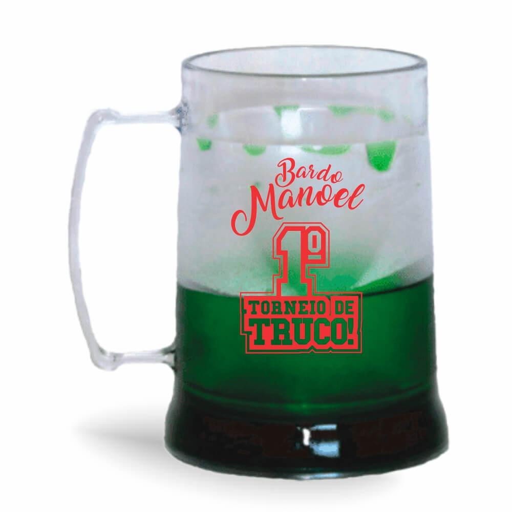 Caneca de 300ml na cor Cristal com Gel Colorido de cor Verde