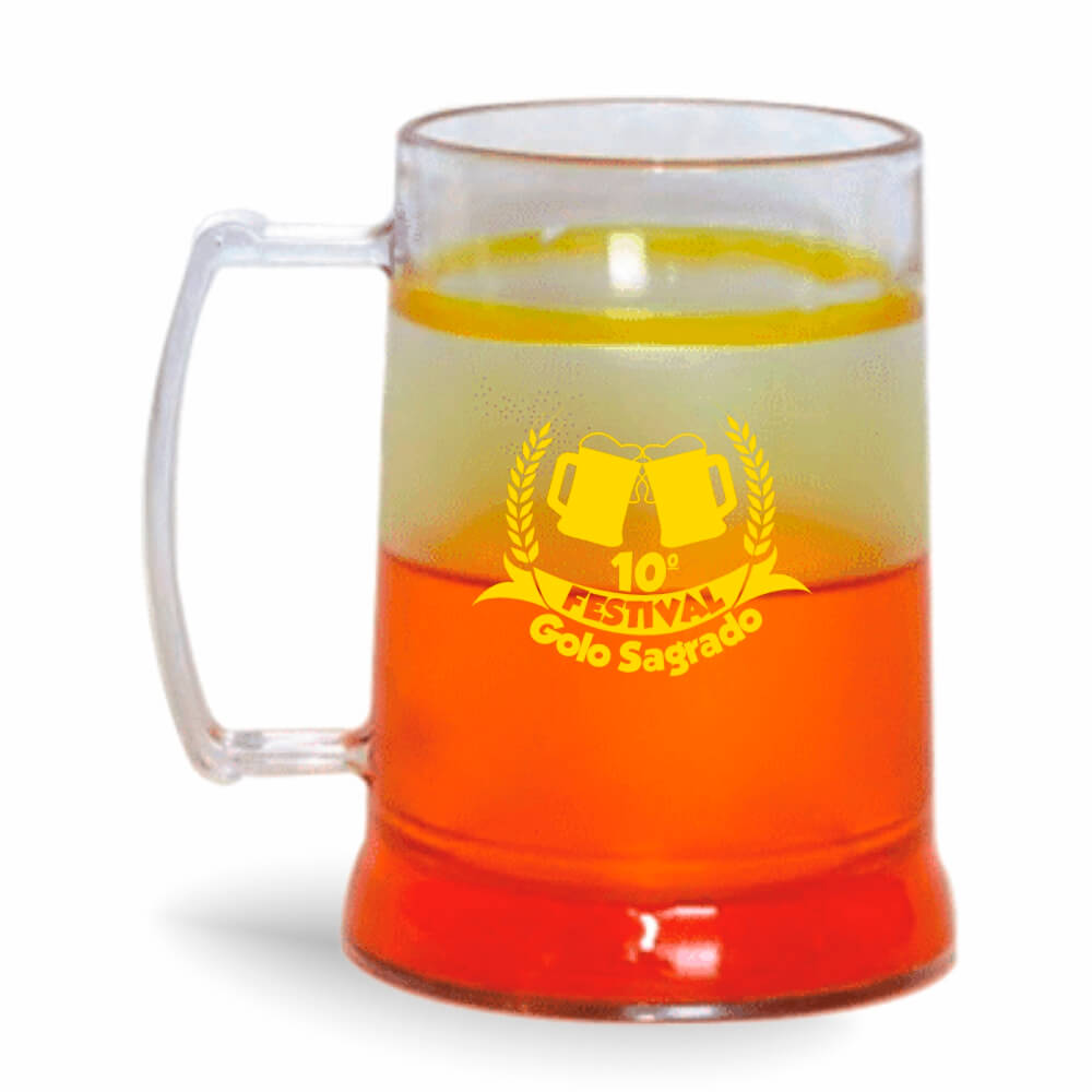 Caneca de 300ml na cor Cristal com Gel Colorido de cor Laranja