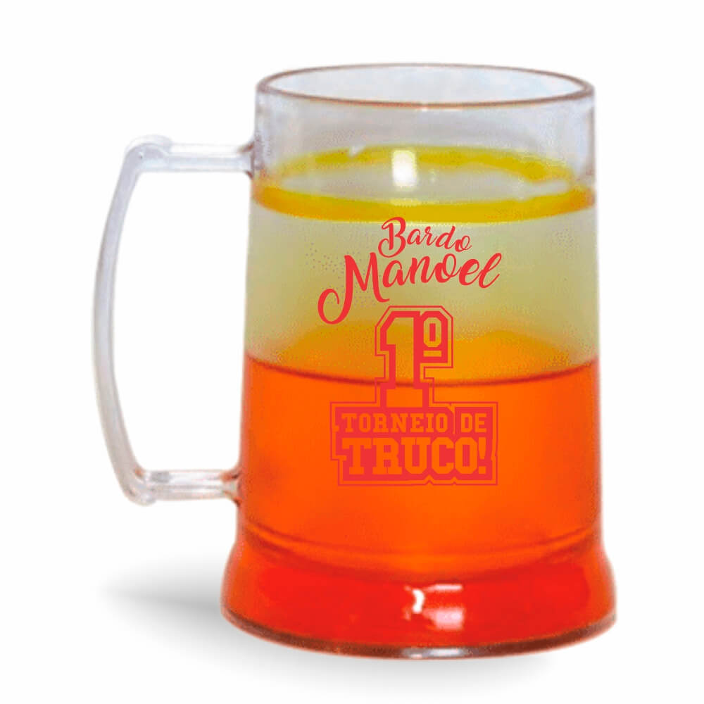 Caneca de 300ml na cor Cristal com Gel Colorido de cor Laranja