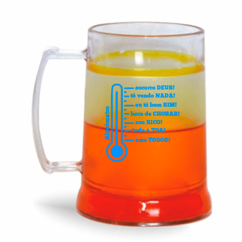 Caneca de 300ml na cor Cristal com Gel Colorido de cor Laranja