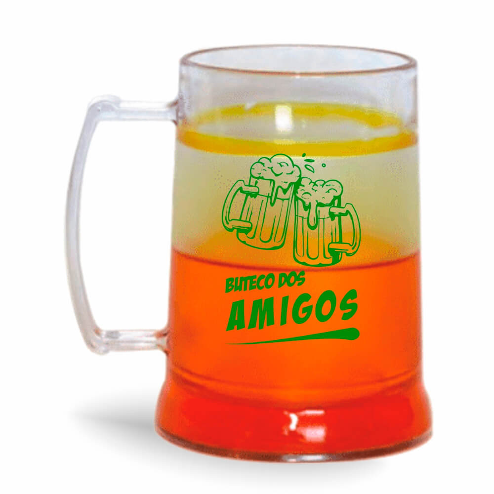 Caneca de 300ml na cor Cristal com Gel Colorido de cor Laranja