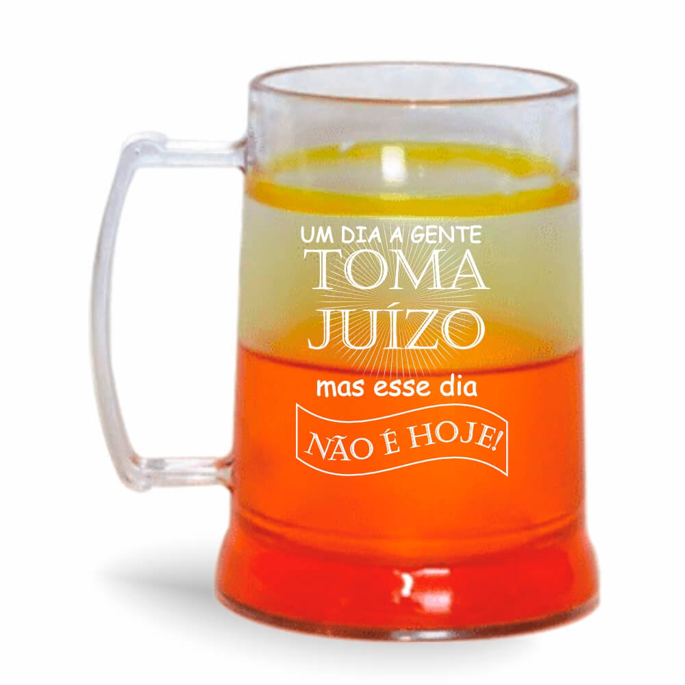 Caneca de 300ml na cor Cristal com Gel Colorido de cor Laranja