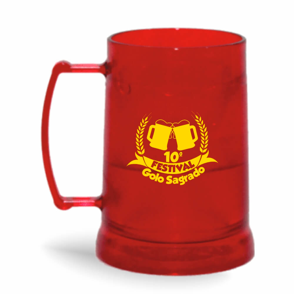 Caneca Transparente Colirida Vermelha com Gel Incolor