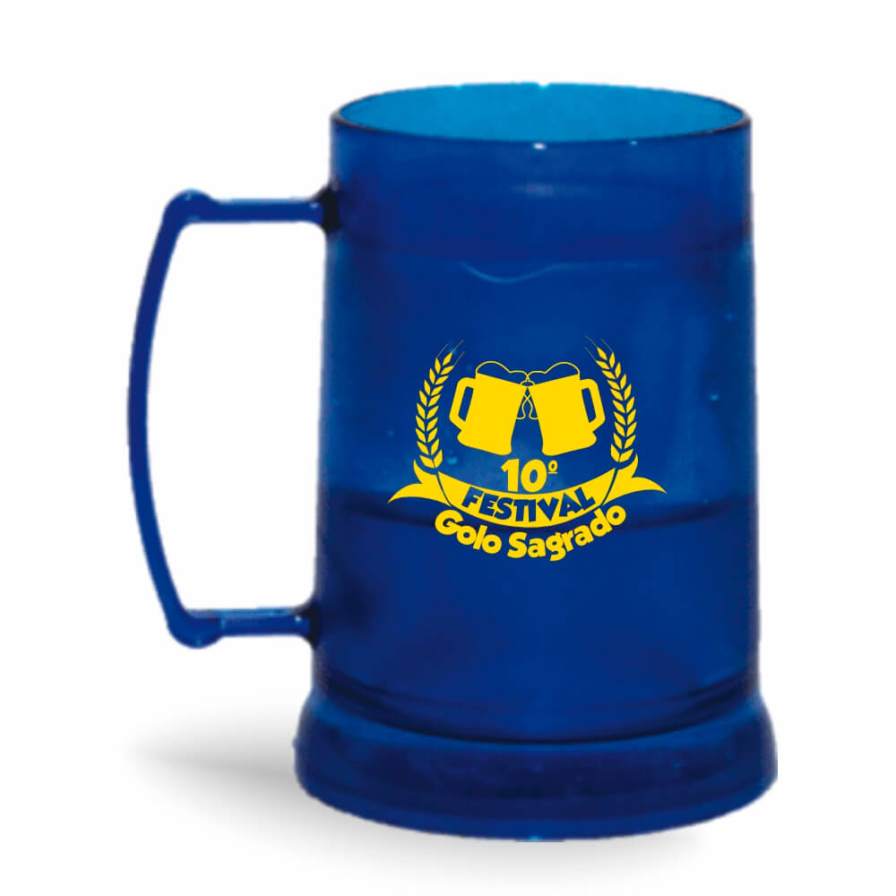 Caneca Transparente Colirida Azul com Gel Incolor