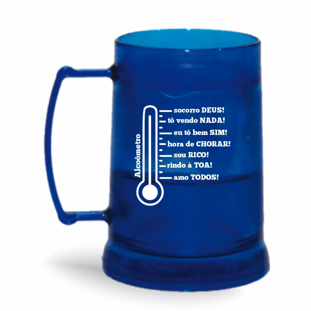 Caneca Transparente Colirida Azul com Gel Incolor