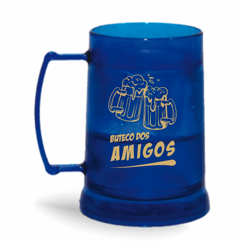 Caneca Transparente Colirida Azul com Gel Incolor