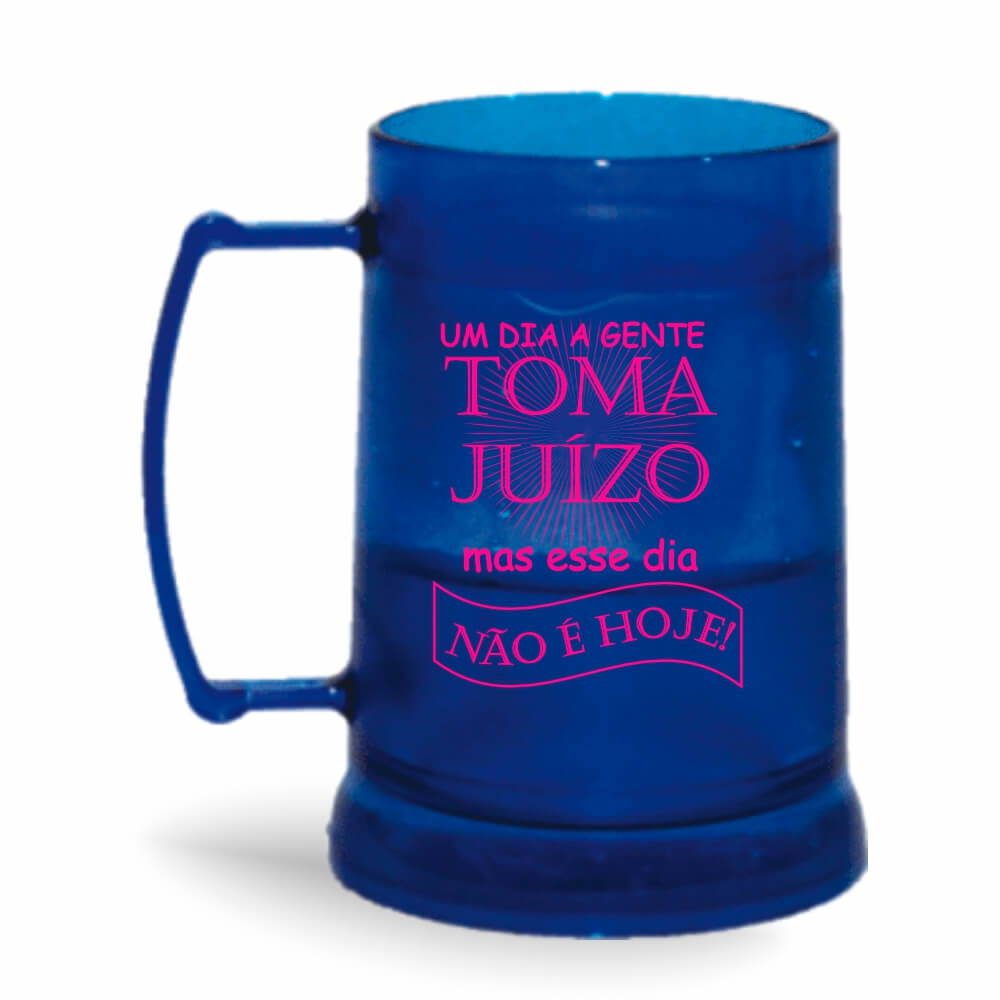 Caneca Transparente Colirida Azul com Gel Incolor