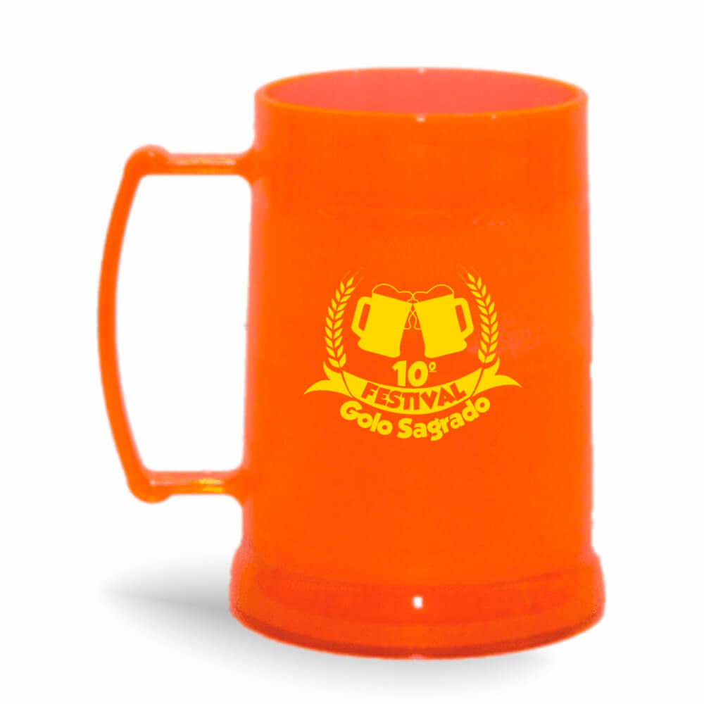 Caneca Transparente Colirida Laranja Neon com Gel Incolor