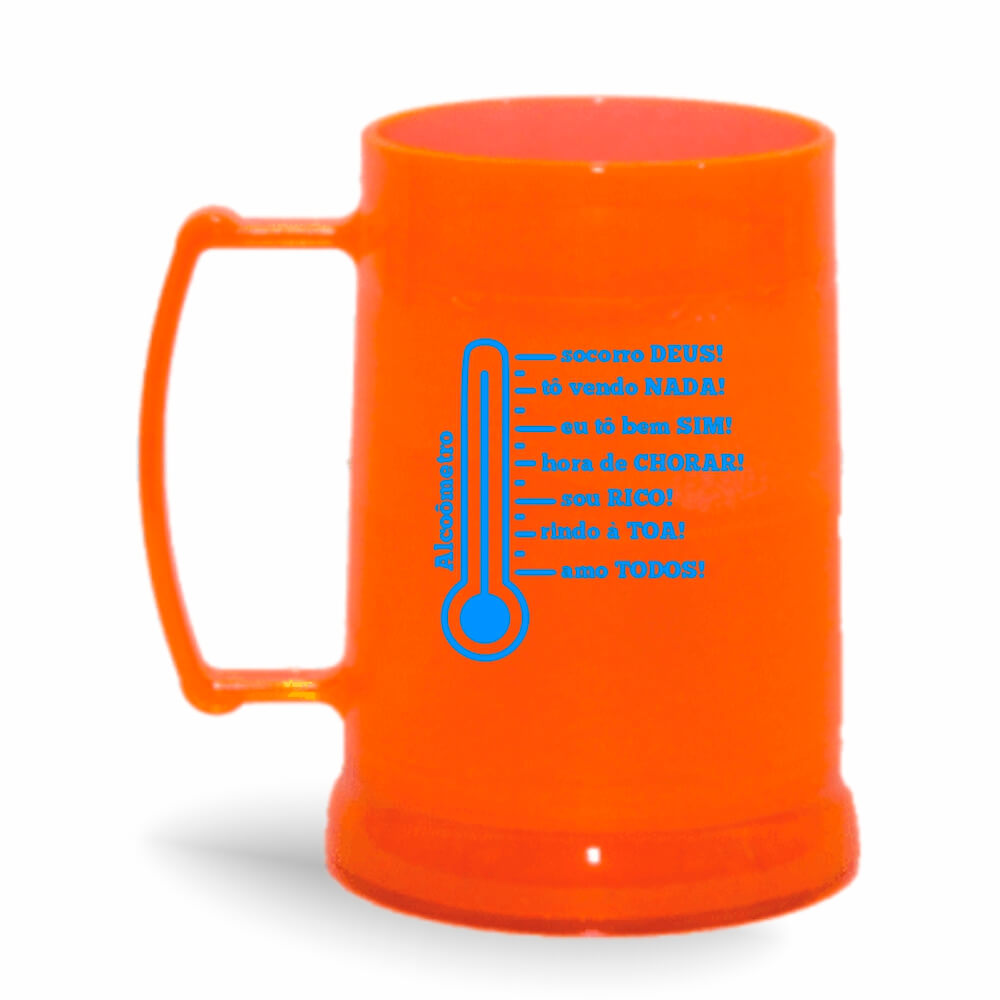Caneca Transparente Colirida Laranja Neon com Gel Incolor