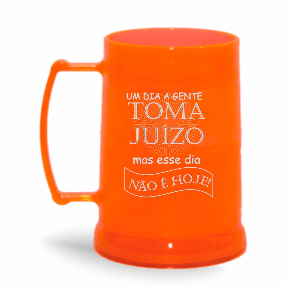 Caneca Transparente Colirida Laranja Neon com Gel Incolor