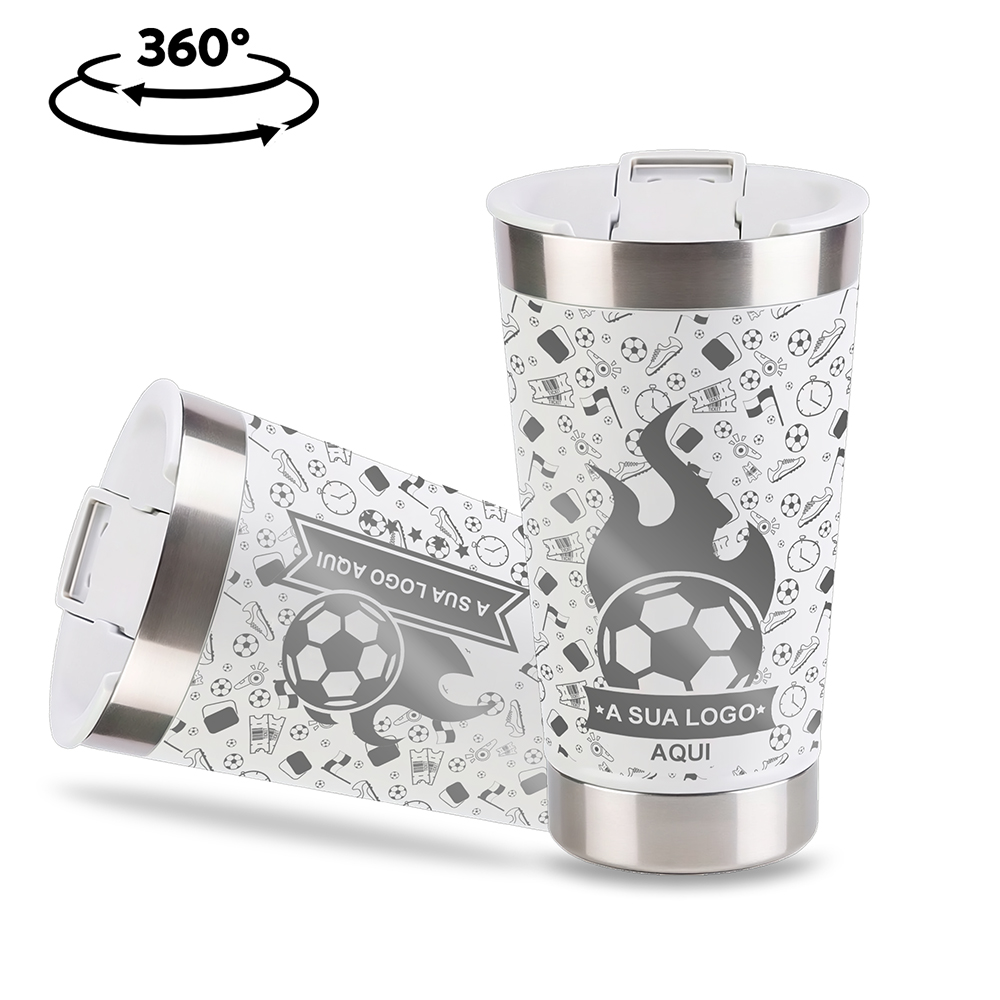 Copo Térmico com Abridor Parede Dupla e Aço 470ml Branco com Tampa Branca