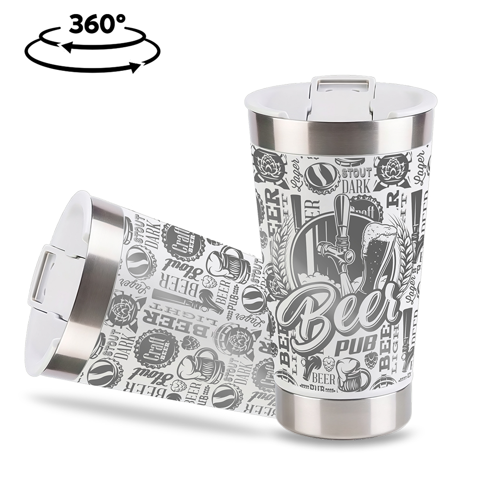 Copo Térmico com Abridor Parede Dupla e Aço 470ml Branco com Tampa Branca