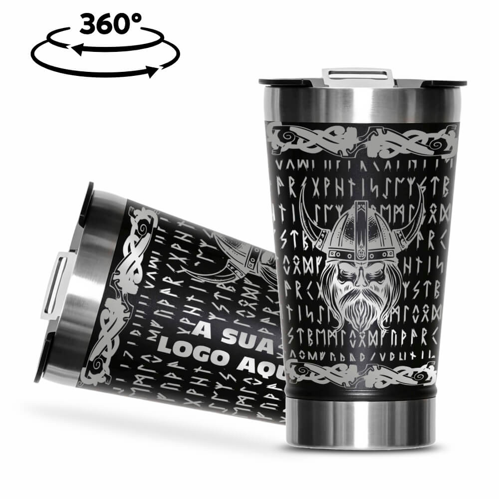 Copo Térmico com Abridor Parede Dupla e Aço 470ml Preto com Tampa Preta