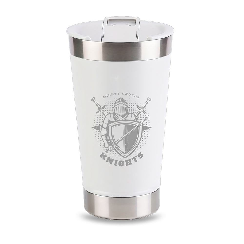 Copo Térmico Com Abridor Parede Dupla e Aço 470ml Com Tampa Branca