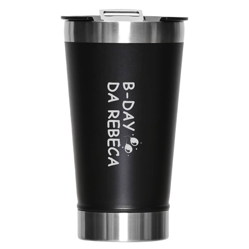 Copo Térmico Com Abridor Parede Dupla e Aço 470ml Com Tampa Preta