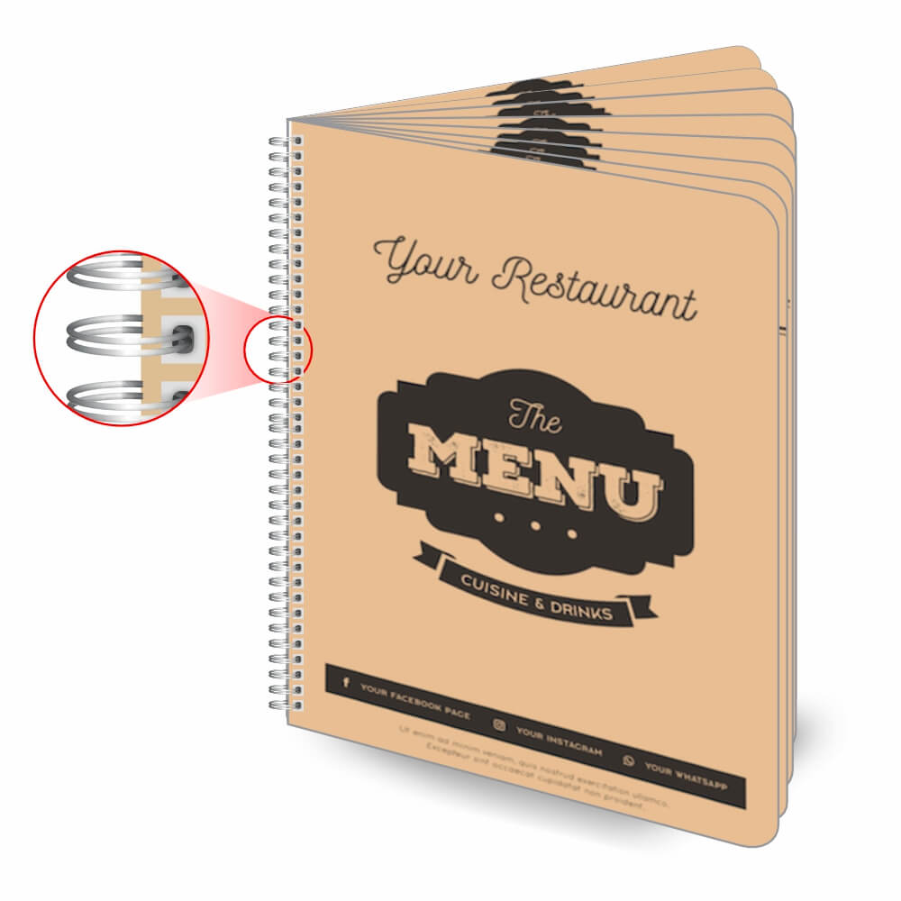 Cardápios Personalizados Wire O 16 Páginas Plástico Compacto 0,05mm (210x300mm)