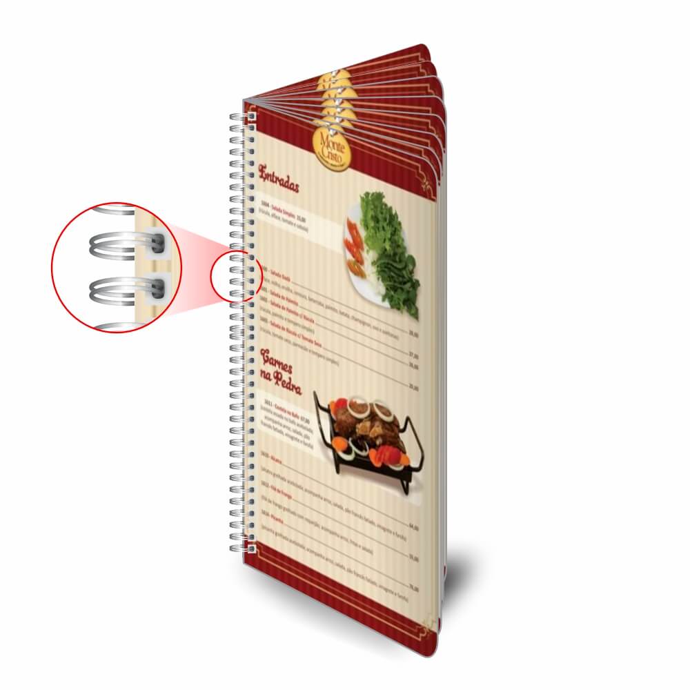 Cardápios Personalizados Wire O 16 Páginas Couchê 300g (105x300mm)