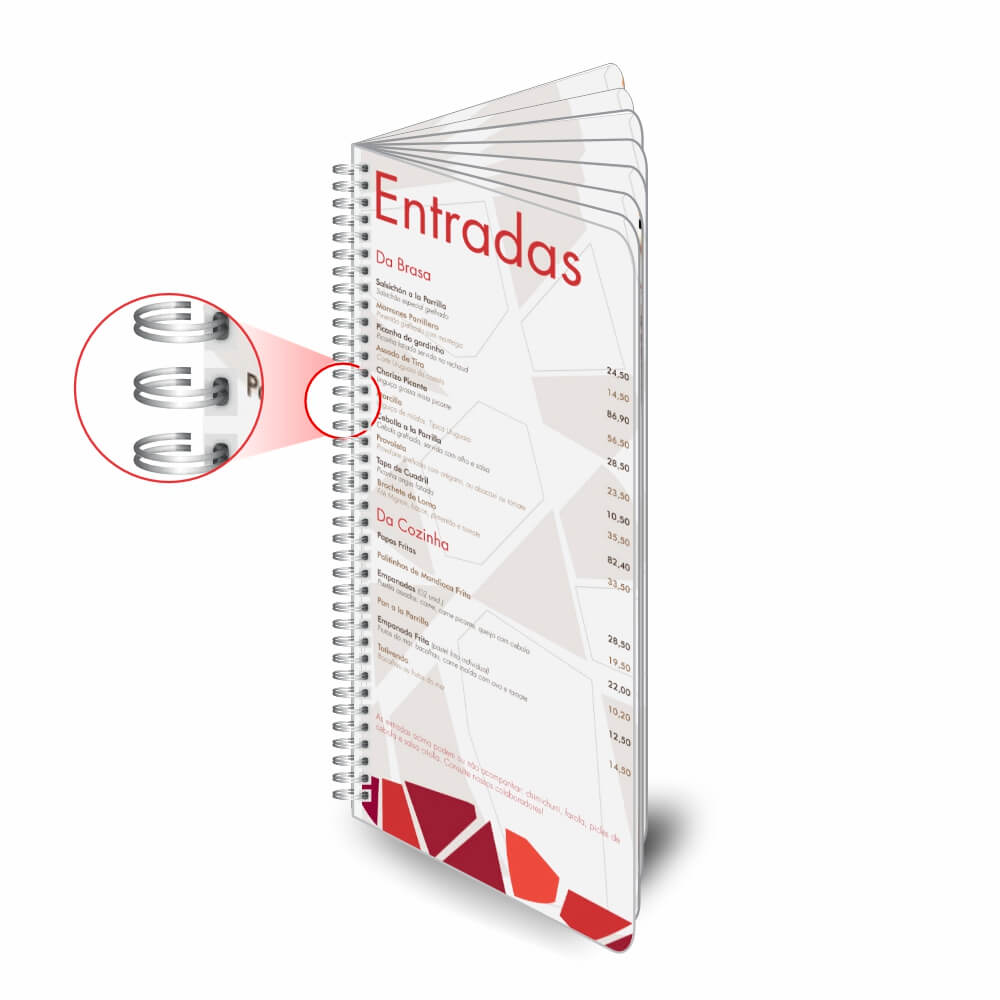 Cardápios Personalizados Wire O 16 Páginas Couchê 250g (105x300mm)