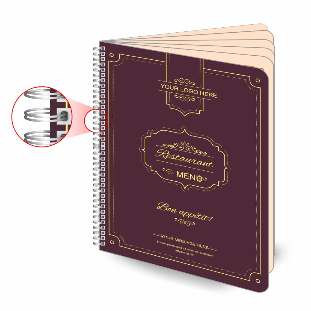 Cardápios Personalizados Wire O 12 Páginas Couchê 250g (210x300mm)