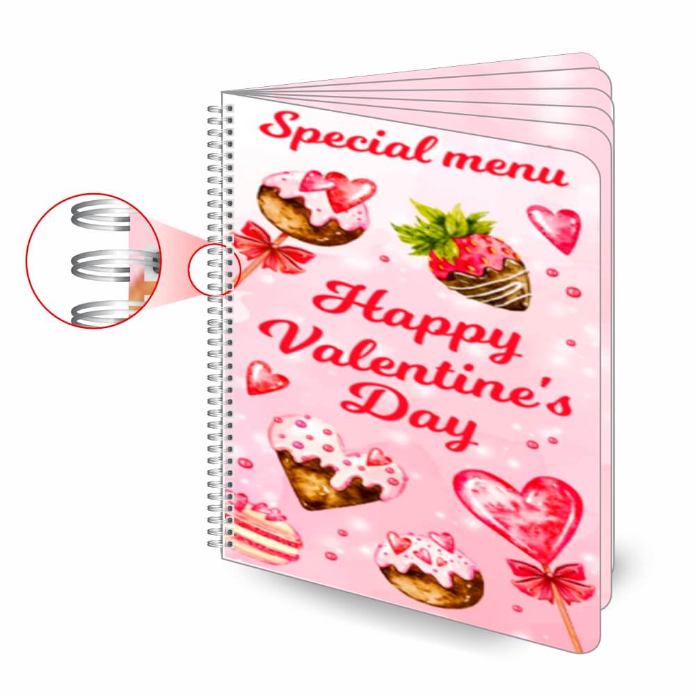 Cardápios Personalizados Wire O 12 Páginas Plástico Compacto 0,05mm (210x300mm)