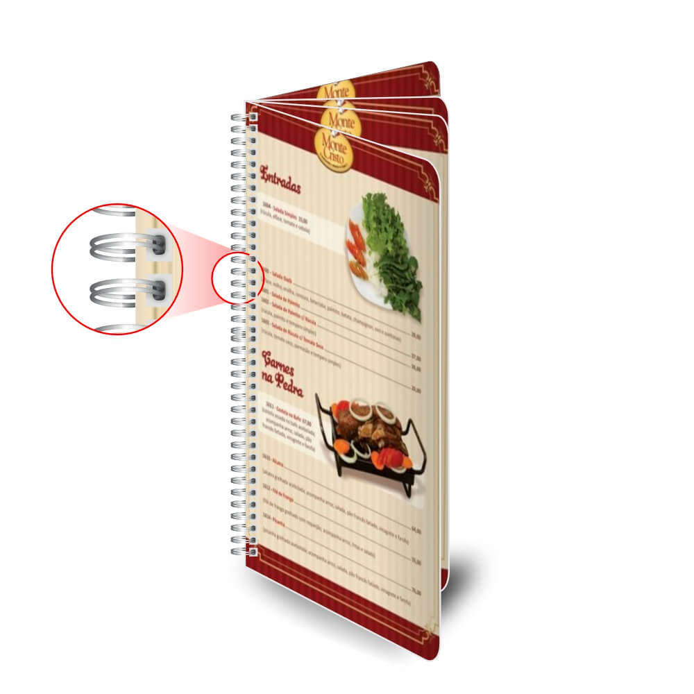 Cardápios Personalizados Wire O 8 Páginas Pvc 0,50mm Premium Branco (105x300mm)