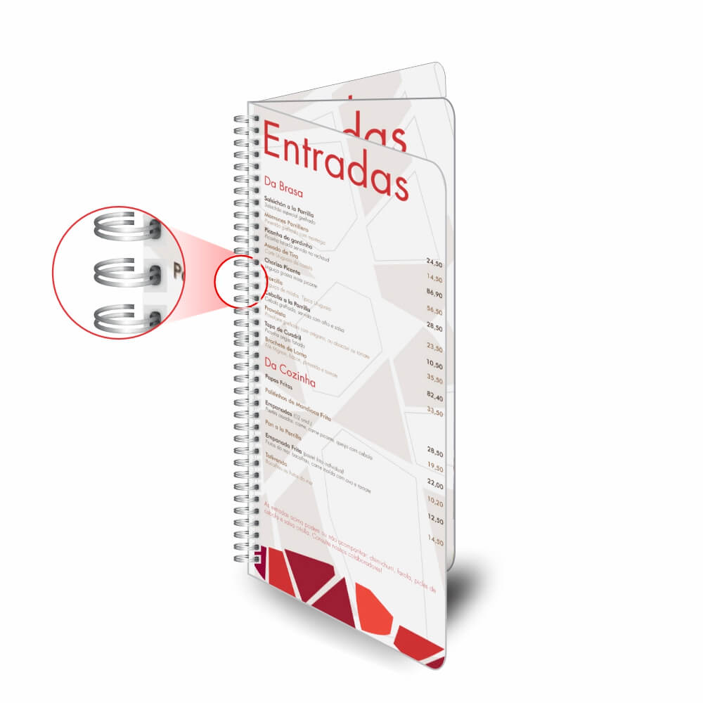 Cardápios Personalizados Wire O 6 Páginas Couchê 300g (105x300mm)