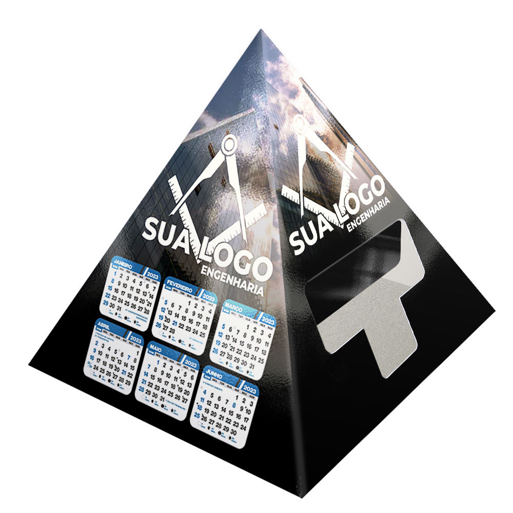 Calendário De Mesa Porta Cartões Pirâmide Supremo Digital 255g