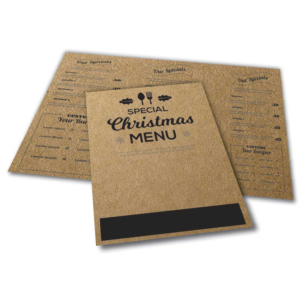 Cardápios Personalizados 4 Páginas Com Dobra Papel Kraft 250g (330x480mm)