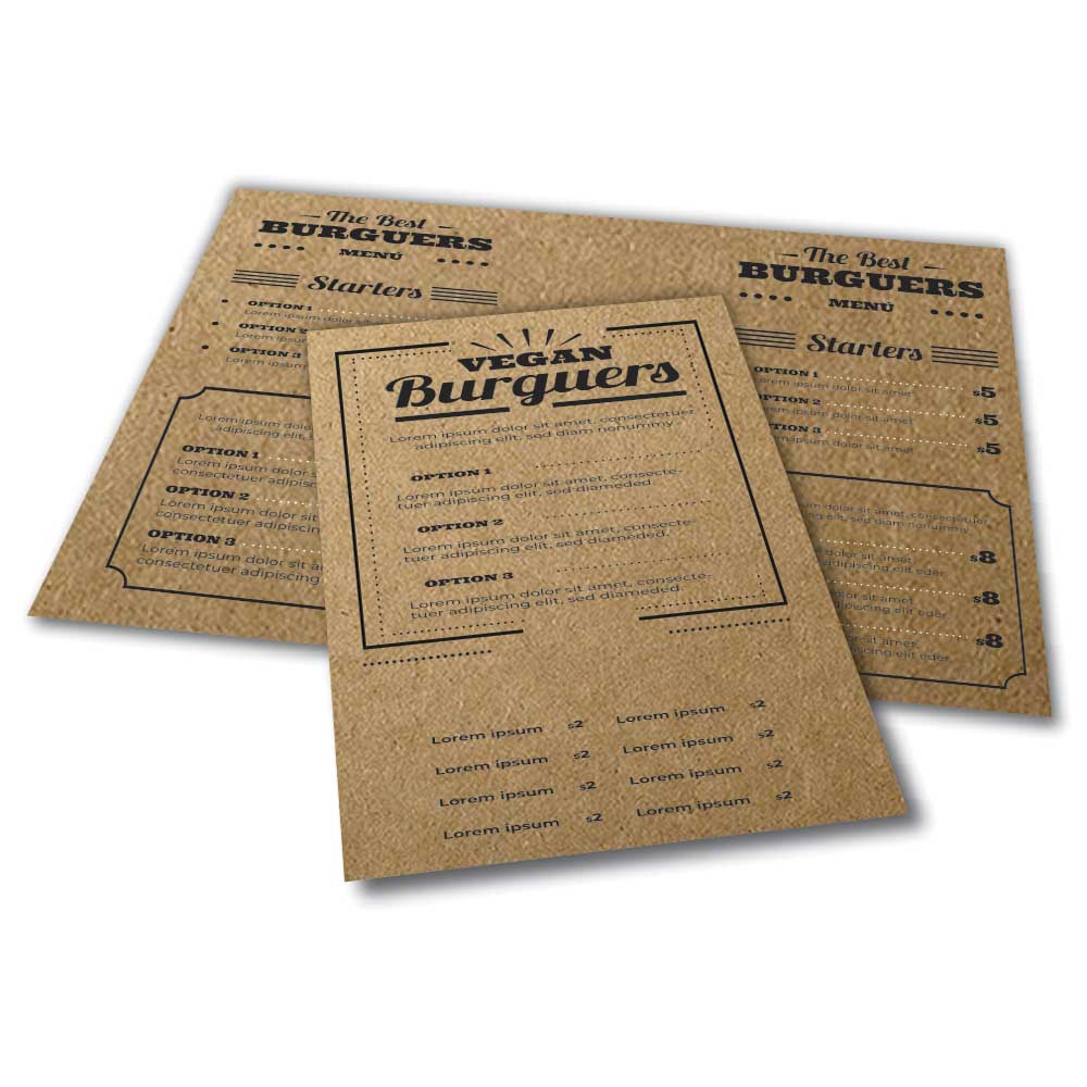 Cardápios Personalizados 4 Páginas Com Dobra Papel Kraft 250g (330x480mm)