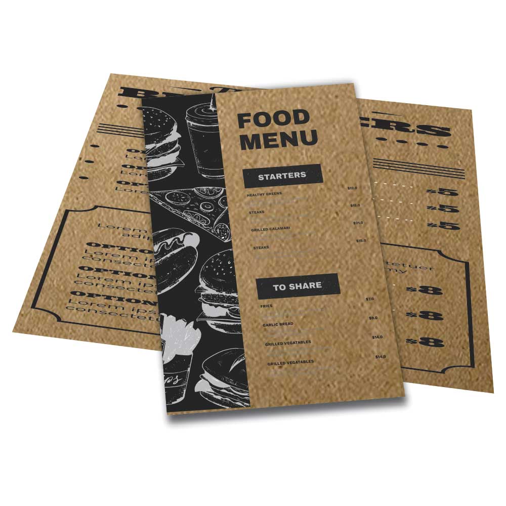 Cardápios Personalizados 4 Páginas Com Dobra Papel Kraft 250g (300x210mm)