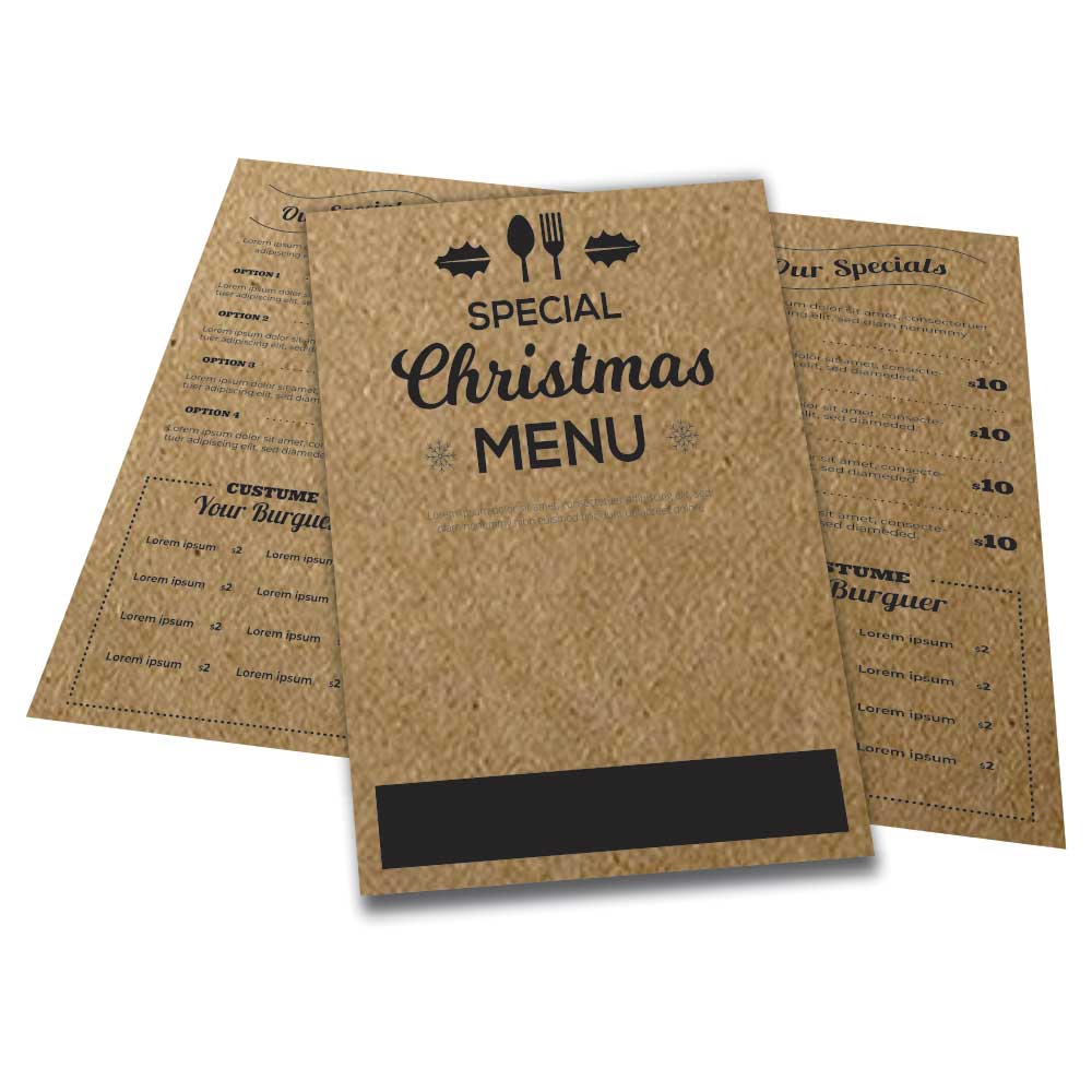Cardápios Personalizados 4 Páginas Com Dobra Papel Kraft 250g (300x210mm)